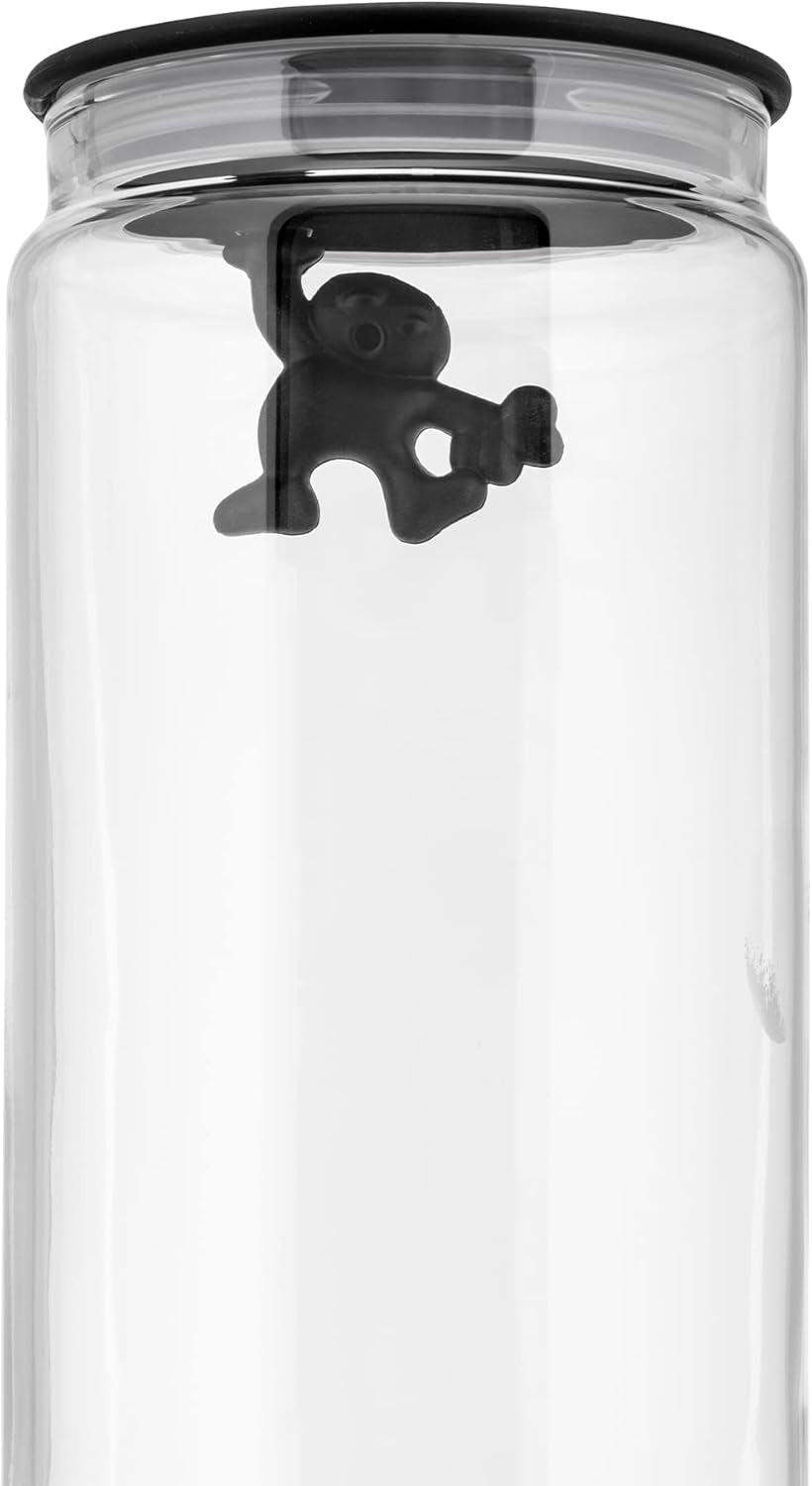 Alessi „Gianni“ Küchenglas aus Glas mit versiegeltem Deckel, thermoplastisches Harz, schwarz, 27,5 x 13,5 x 28 cm. Aufbewahrungsboxen für Lebensmittel, Naty Shop