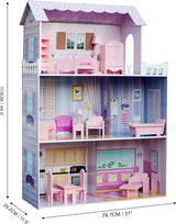 Olivia's Small World Riesenpuppenhaus, großes Puppenhaus aus Holz mit Möbeln und Zubehör, 3-stöckiges Puppenhaus für Kinder, Puppenhaus für 12-Zoll-Puppen, ab 3 Jahren Naty Shop Puppenhäuser