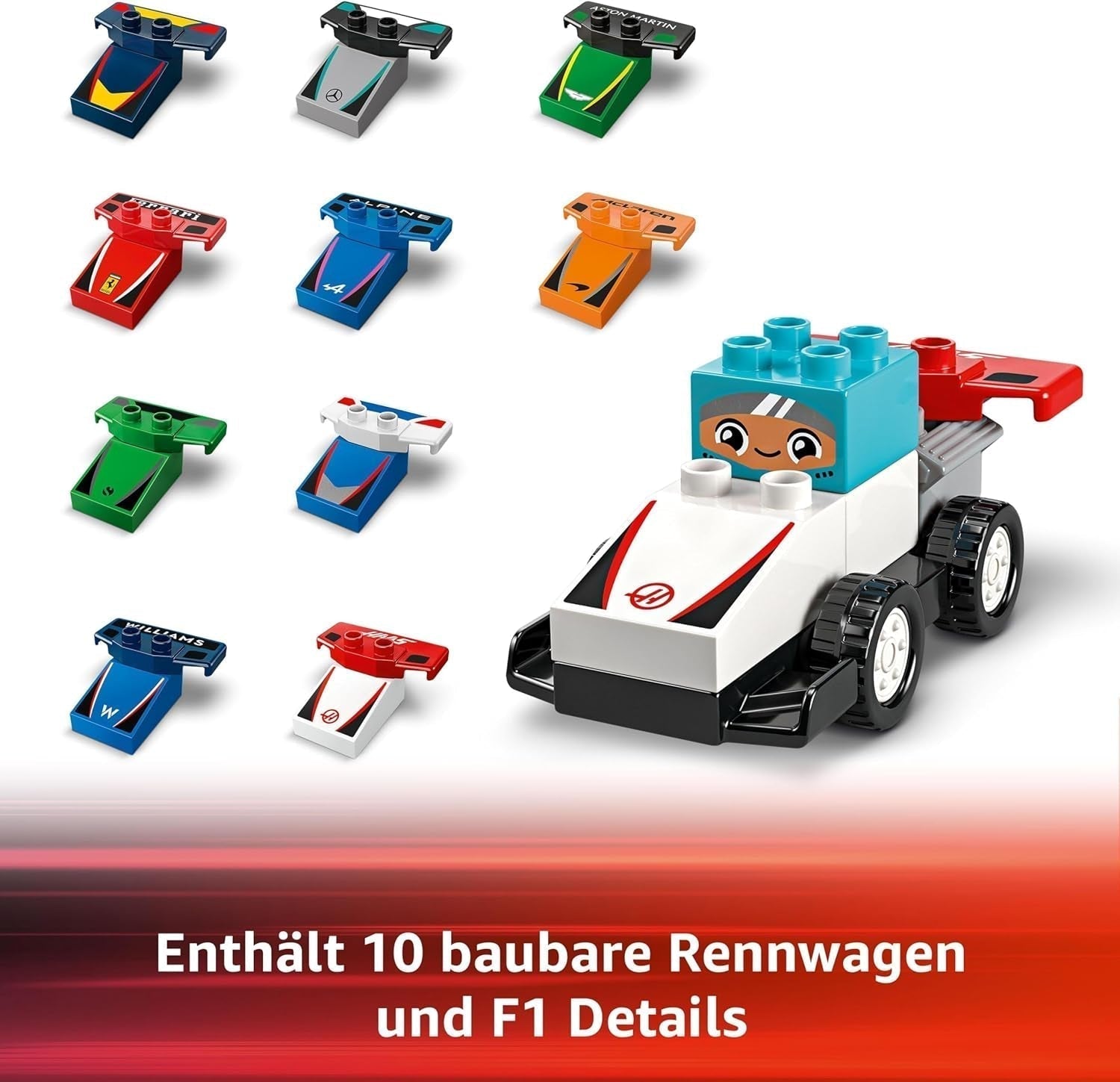 LEGO DUPLO Town F1 Team Rennwagen mit Rennfahrern, Bauspielzeug für die ganze Familie, fantasievolles Spielerlebnis, Geburtstagsgeschenk für Kleinkinder, Jungen und Mädchen ab 2 Jahren 10445 Bausets Besuchen Sie den LEGO-Store