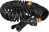 Relaxdays Spiralschlauch, ausziehbar bis 10 m, flexibler Gartenschlauch mit Wassersprüher, 7 Sprühmuster, schwarz