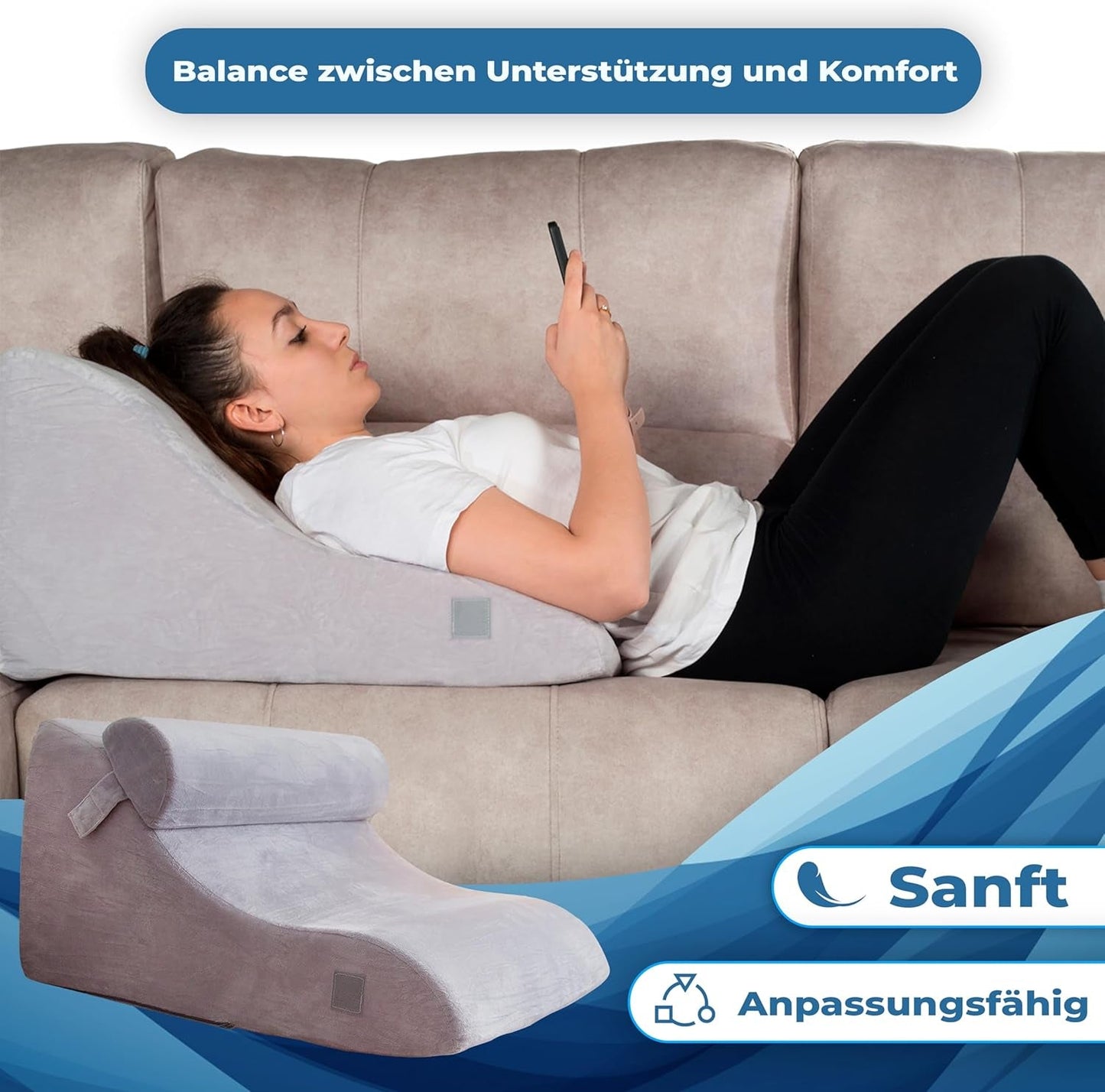 Lesekissen aus Memory-Schaum | Ergonomisches Rückenkissen und Keil für Bett, Couch und Sofa | Orthopädisches Stützkissen bei Rückenschmerzen und Verspannungen