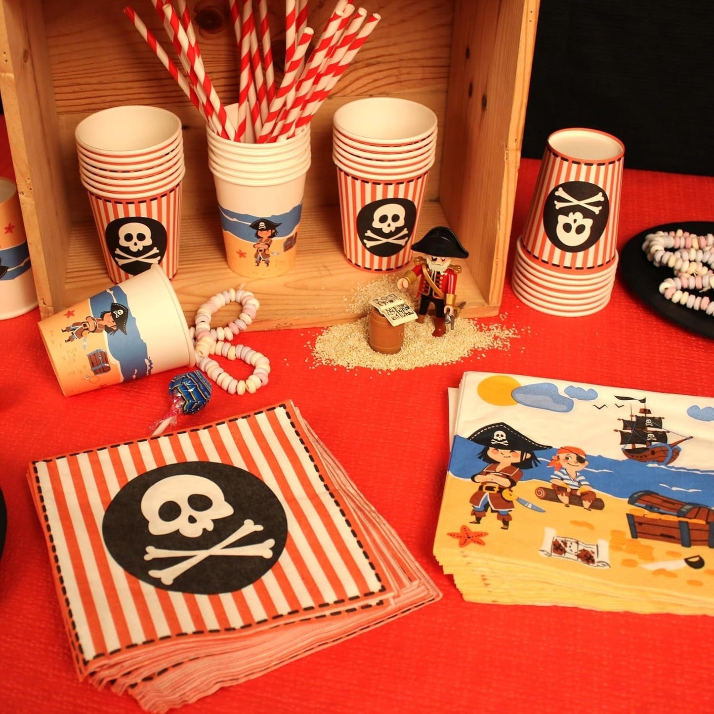 ARTS DE LA TABLE 20 Baumwollservietten, 33 x 33 cm, 3-lagig, Piratenflagge