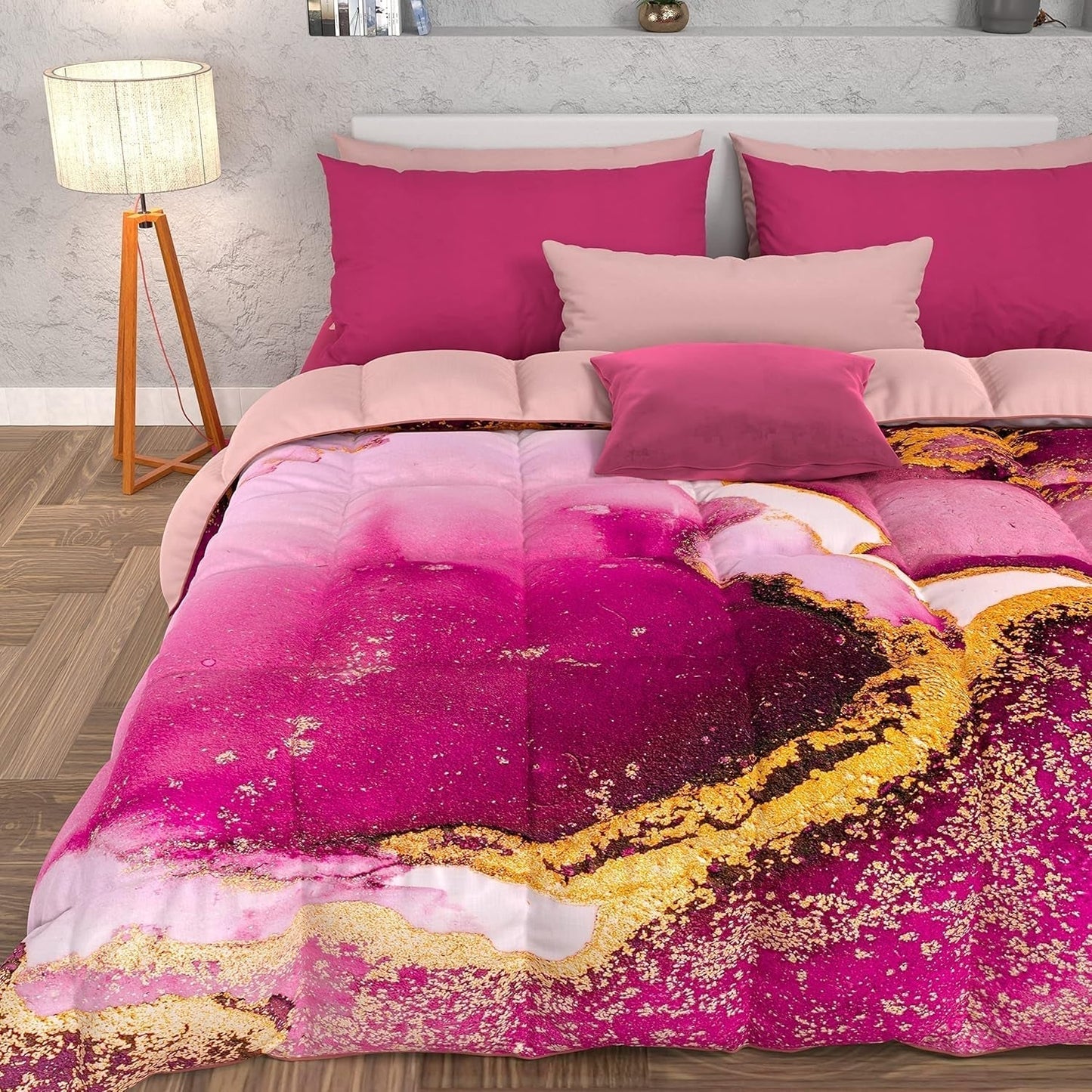 PETTI Artigiani Italiani - Winterdecke, Winterdecke, einfache Steppdecke, doppelseitig, einfarbig und digital bedruckt, 100 % hypoallergene Mikrofaser, hergestellt in Italien. Steppdecken und Steppdecken Naty Shop Rosa Marmor Una Piazza E Mezza