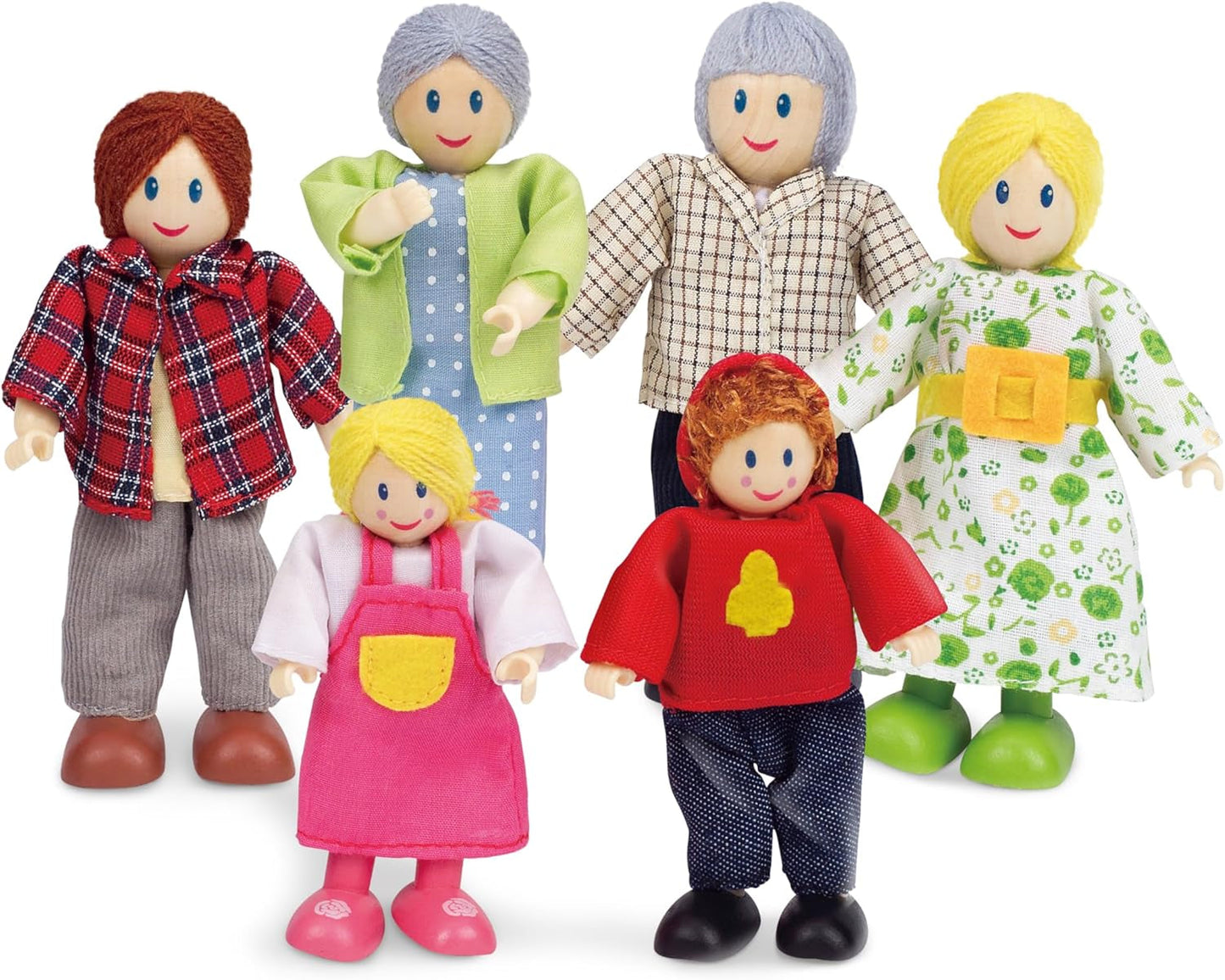 Hape Doll Family Preisgekröntes Puppenhaus-Set, einzigartiges Puppenhaus-Zubehör aus Holz, fantasievolles Spielen, 6 Mitglieder der Puppenfamilie, ab 3 Jahren