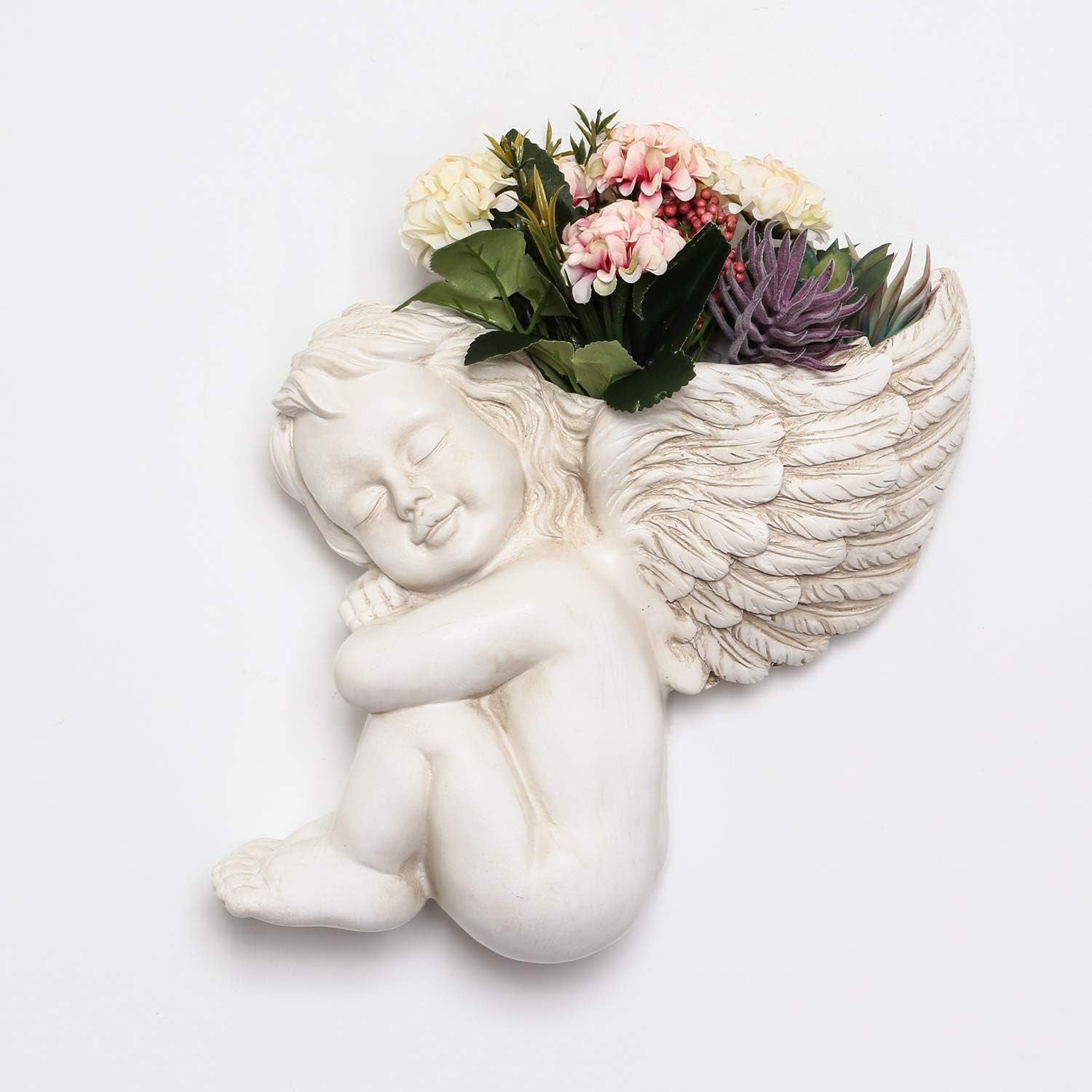 Wand- und flache Oberflächenmontage-Blumentopf, 20 cm Höhe, Engelskopf, Wandmontage, Blumenständer, Vase, Puppengesicht, Harztopf, Tisch, Pflanzenbehälter, Töpfe