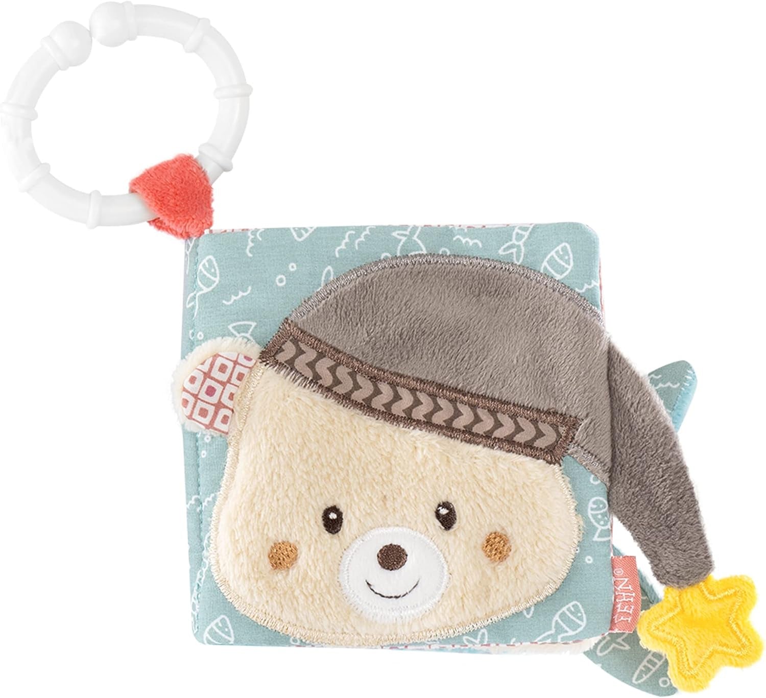Fehn Spielhandschuh Safari – Fingerpuppen Babyspielzeug Affe & Elefant zum Greifen & Geräusche machen & weiches Bilderbuch Bruno – Tastbuch für Kinder mit Tiermotiven Babyspielzeug Naty Shop