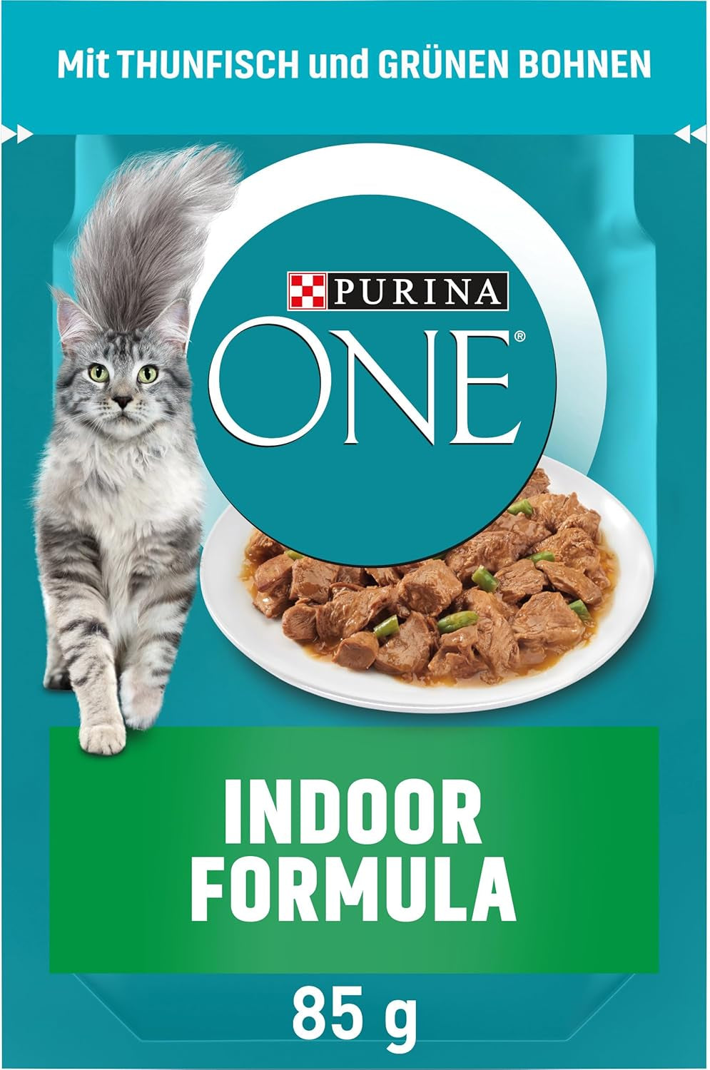 PURINA ONE Indoor Formula Nassfutter für Katzen, zarte Stücke in Soße für selbstgemachte Katzen mit Thunfisch, 26er-Pack (26 x 85 g)