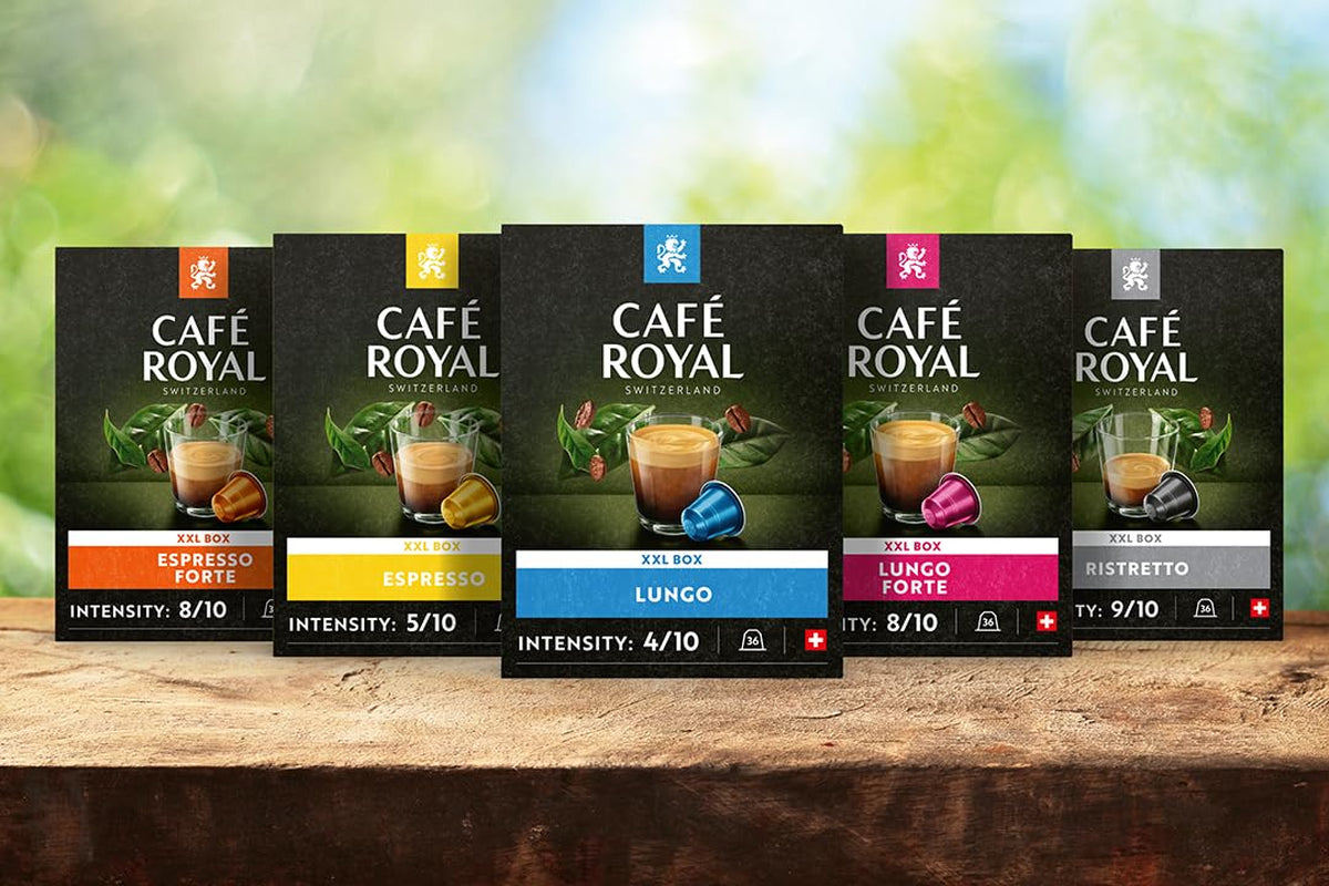 Café Royal Ristretto 36 Kapseln für Nespresso Kaffeemaschine – 9/10 Intensität – UTZ-zertifiziert Kaffeekapseln aus Aluminium (Packung mit 3)
