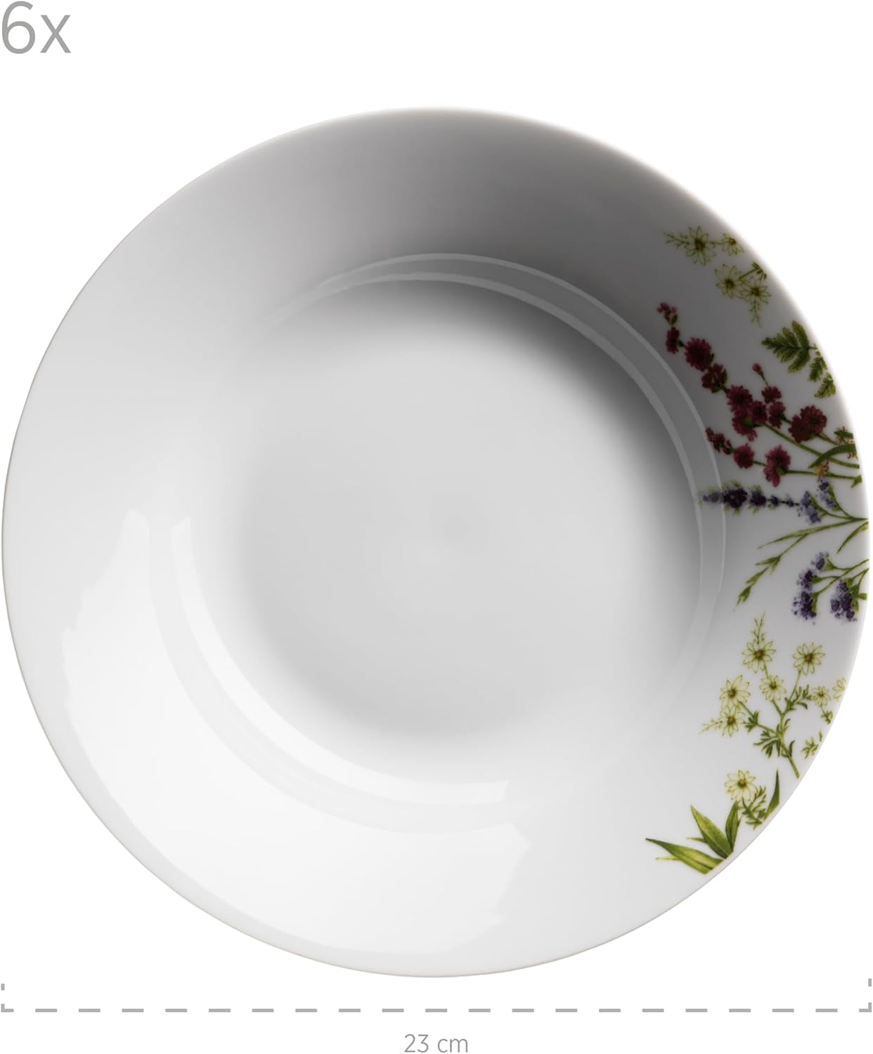 Mäser Herbal Garden 4-Personen-Geschirrset mit Blumenmuster, 18-teilig, bestehend aus Speisetellern, Suppentellern und Desserttellern, Porzellan, Weiß