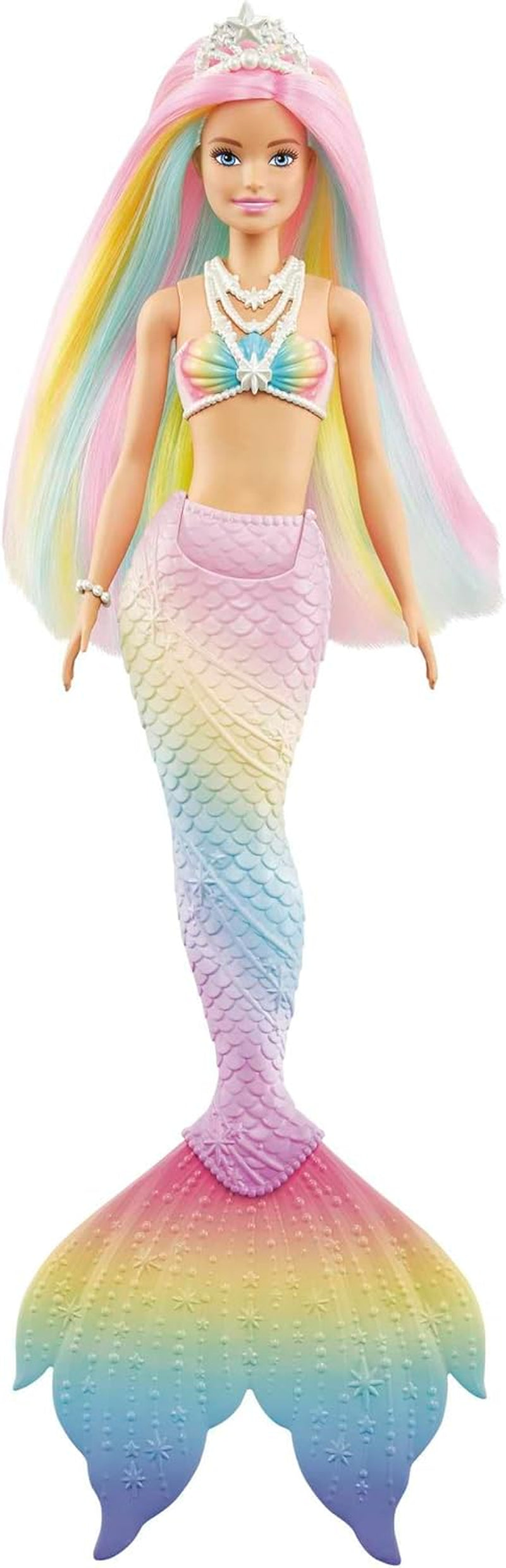 Barbie Dreamtopia Rainbow Magic Mermaid, Meerjungfrau-Barbie mit Regenbogenhaaren, farbwechselnde Puppe, wasseraktiviert, Spielzeug für Kinder ab 3 Jahren, Geschenk für Mädchen, GTF89
