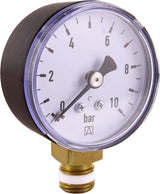 Hornmanometer mit 1/4-Zoll-Bodenanschluss – Schwarz – Geeignet für Rückspülfilter mit Druckminderer – Kunststoff – Selbstdichtend mit PTFE-O-Ring/Manometer/Druckluft/Manometer/DMMU14