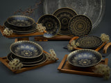 CreaTable, 23588, Serie MANDALA GOLD – Schwarz, 12-teiliges Geschirrset, Tellerset aus Porzellan, spülmaschinen- und mikrowellenfest, hochwertige Herstellung