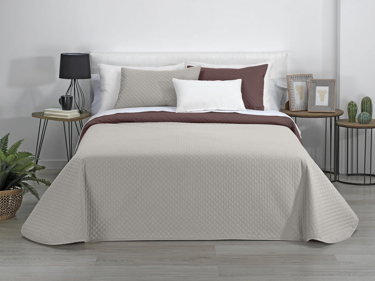 Estoralis | AVA | Wende-Boutique-Steppdecke | Für alle Jahreszeiten | Farbe - Beige/Braun | Für 105 cm breites Bett. (200 x 270 cm. Ancho X Alto) | Steppdecke Steppdecken und Steppdecken Naty Shop