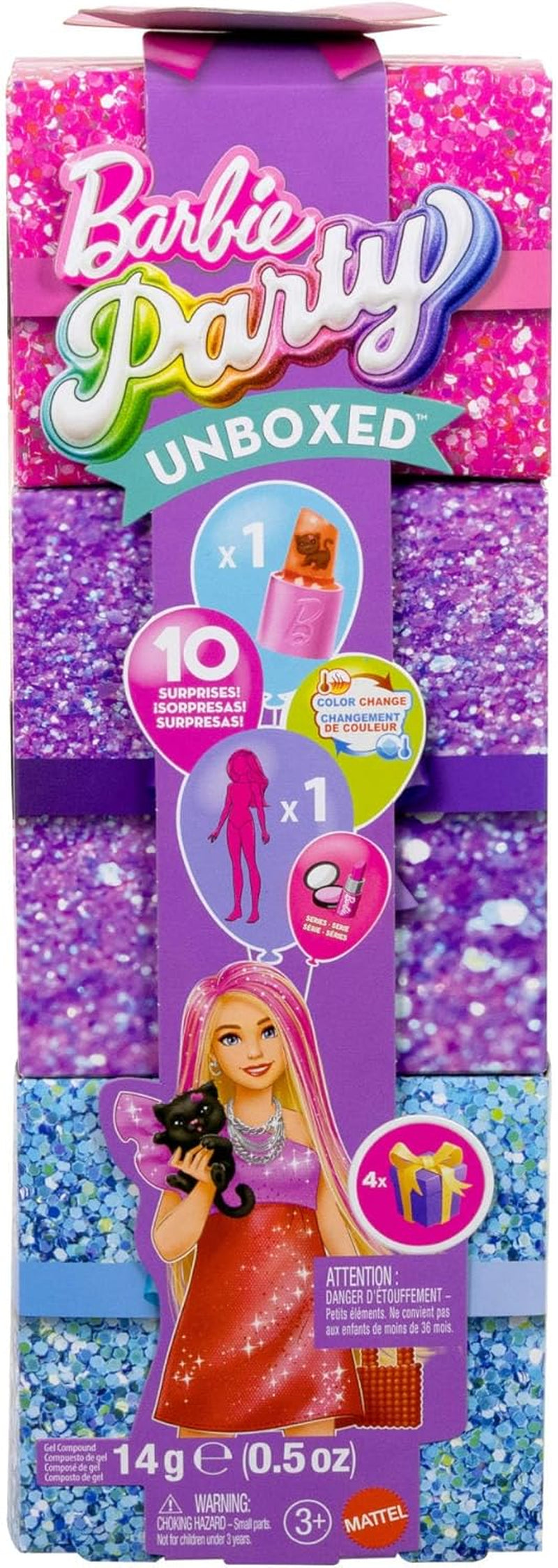 Barbie Party-Puppe ohne Box und Zubehör, Glam Party-Serie mit 10 Überraschungen, darunter eine leuchtend rote Puppe mit Farbwechseleffekt, JFY68