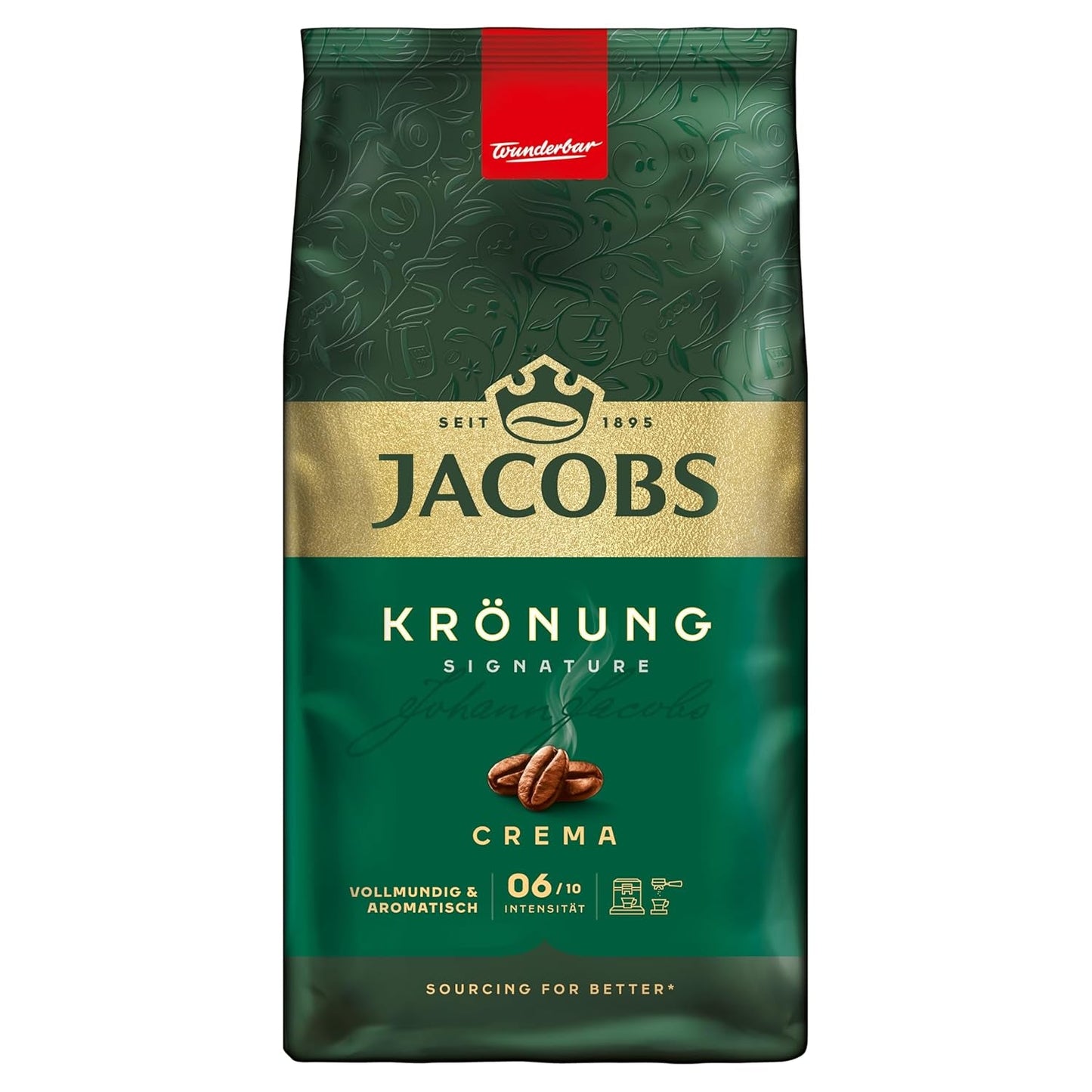 Jacobs Café Crema Gold Kaffeebohnen 1Kg – Vollmundig, Aromatisch, Fruchtige Noten, Arabica & Robusta Bohnen, Intensität 5/10, Ideal Für Café Crema Naty Shop Krönung Crema 1 Kg