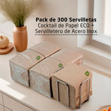 300er-Pack Cocktail-Papierservietten, 100 % recycelbar und biologisch abbaubar, Serviettenhalter aus Edelstahl, umweltfreundliche Servietten, 10 x 10 cm, gefaltet.