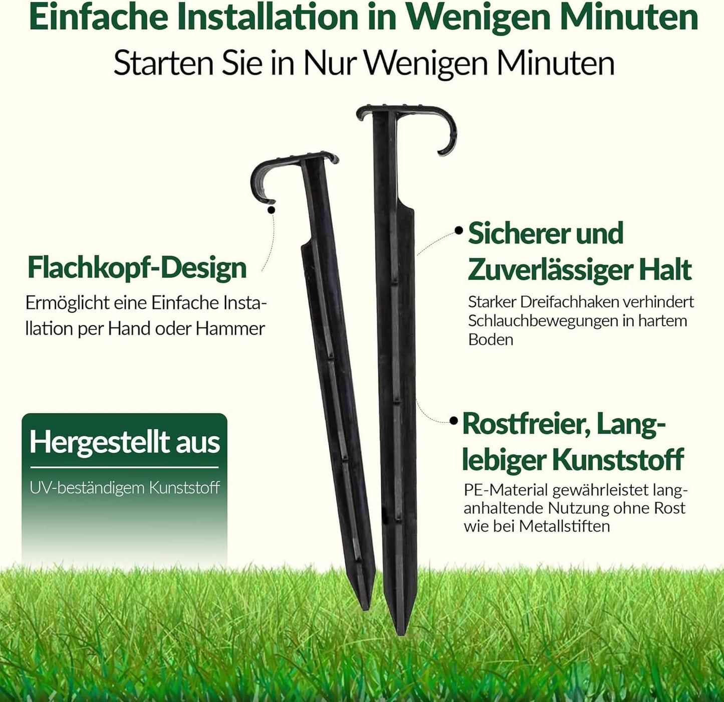 GARDENIX AquaPIN Gartenschlauchanker, 50 Stück, Erdspieß, Befestigungsanker für Tropfschlauch, Bewässerungsschlauch, Verbindungsgabel