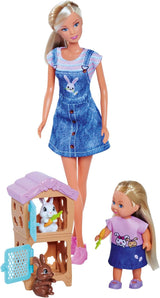Simba Steffi Love Rabbit Family 12 cm 29 cm Hasenkäfig-Spielpuppe und Puppe mit zwei Kaninchen, ab 3 Jahren