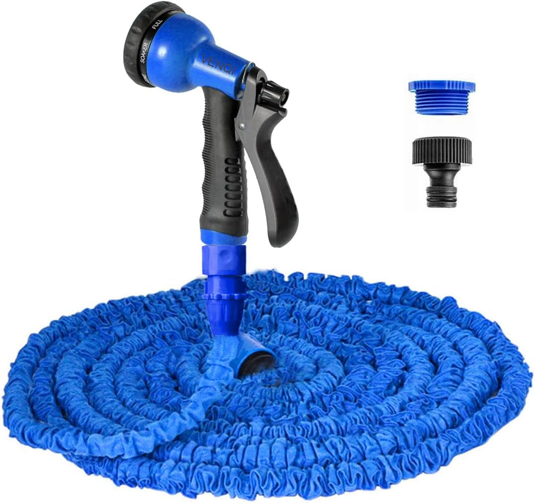 30 m ausziehbarer Gartenschlauch, 100 Fuß flexibler Wasserschlauch mit 8-Strahl-Sprühdüse, wasserdichter, einziehbarer, robuster Schlauch mit 3/4-Zoll- und 1/2-Zoll-Anschlüssen (30 m, grün)