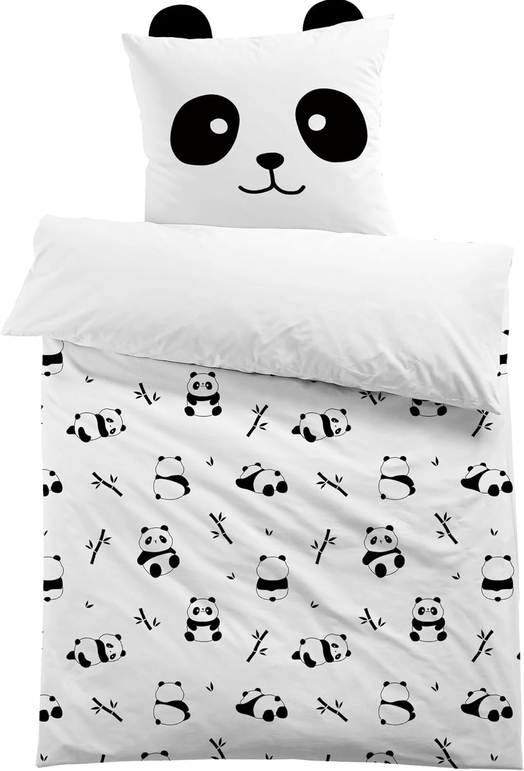 3D-Mikrofaserbettwäsche, Tiere, Unisex Bettwäsche – Kinder Naty Shop Panda mit Ohren 135×200+80×80