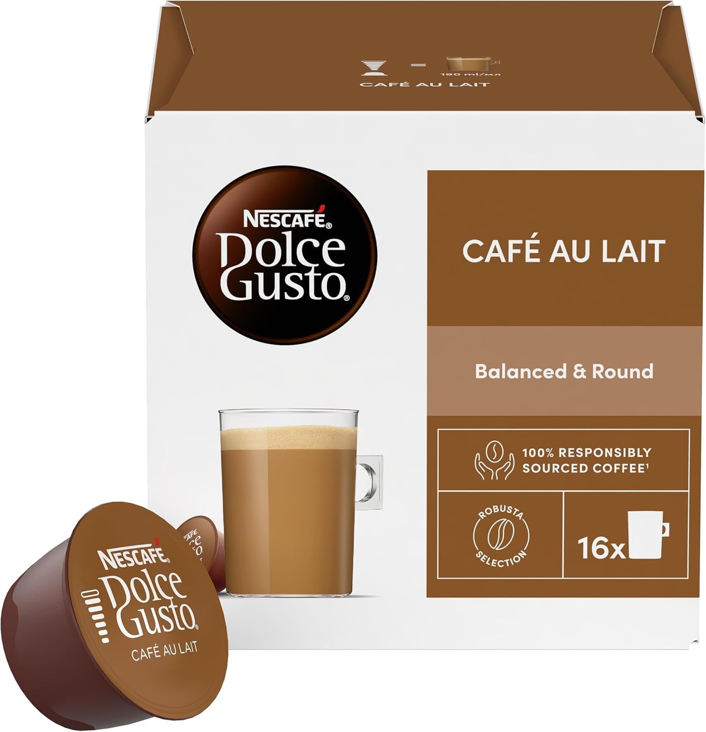 Nescafe Dolce Gusto – Dolce Gusto Café au Lait 16 KAPSELN 160 g (X6)