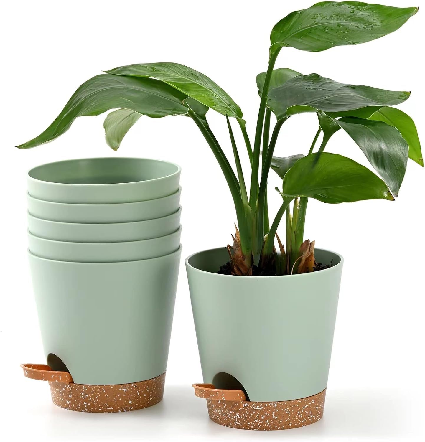 Blumentopf, 6 Stück, 12,7 cm, selbstbewässernder Übertopf, hohe Drainage, Blumentopf für drinnen und draußen, mit Reservoir-Tablett und Bewässerungsrand, Garten-Pflanzgefäß, Garten