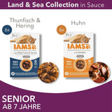 IAMS Delights Nassfutter für ältere Katzen – Multipack mit Huhn und Fisch in Soße, hochwertiges Nassfutter für Katzen ab 7 Jahren, 12 x 85g