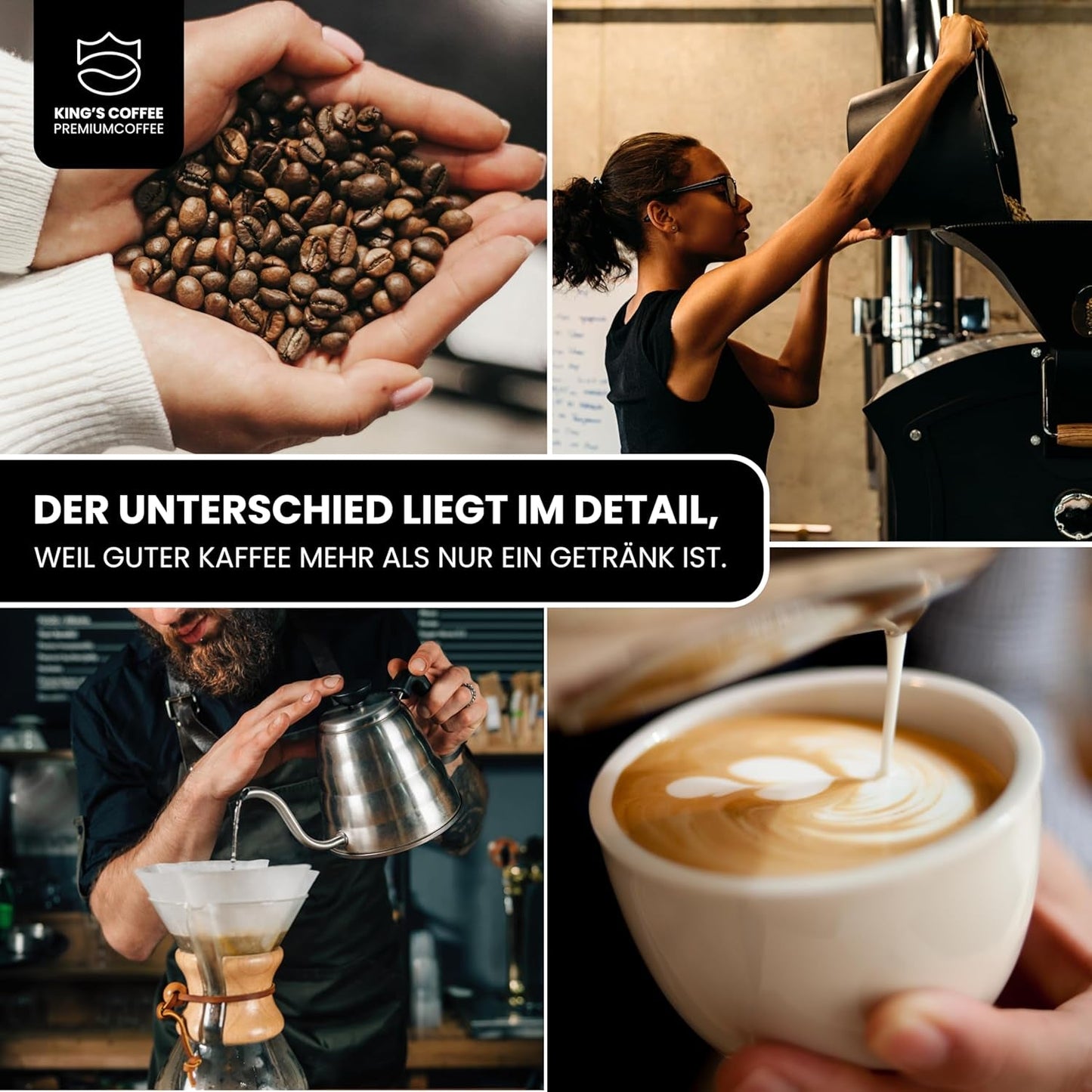 KING'S COFFEE – WHITE EDITION – leichte Mischung aus 100 % Arabica aus Äthiopien, Mexiko, Peru und Tansania – Kleinserienröstung in Italien – ganze Espressobohnen für Siebträgermaschinen – 1 kg