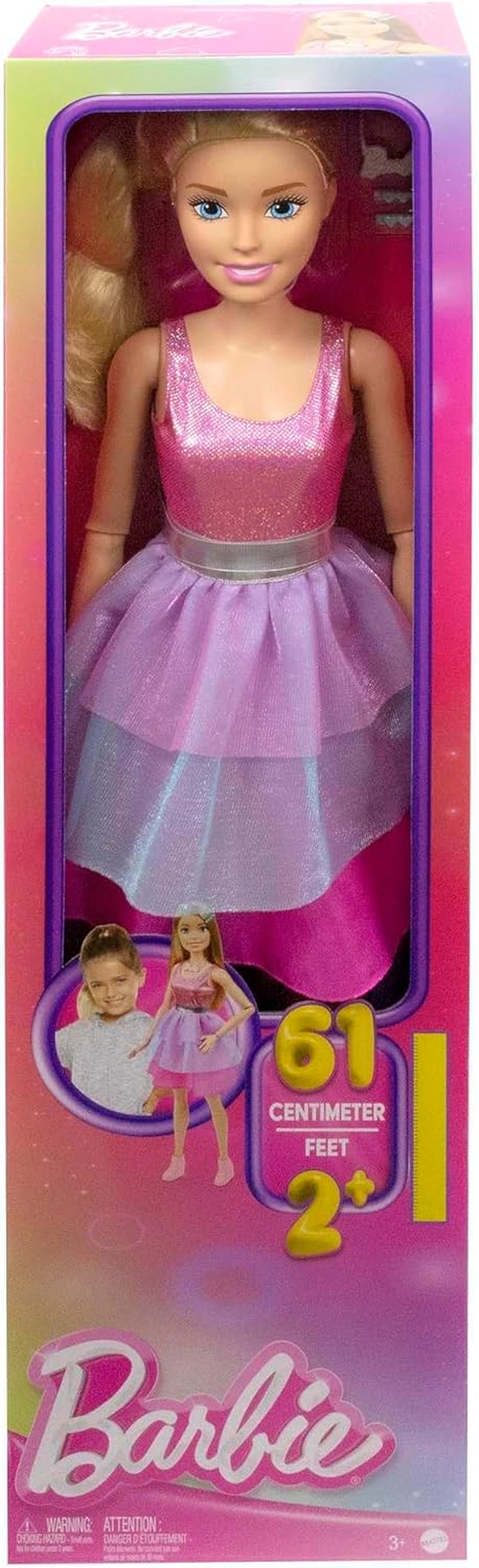 Barbie-Puppe, extragroß (71 cm), rosa Kleid, blondes Haar mit Clip und Halskette, Geschenk für Kinder ab 3 Jahren, HJY02