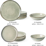 GBhome 6-Personen-Keramikgeschirr-Set, 24-teilig, mit reaktiver Glasur, handgefertigt, mikrowellen- und spülmaschinenfest, Schüssel- und Teller-Set, Desret Sage GDW007GY-24P-EU