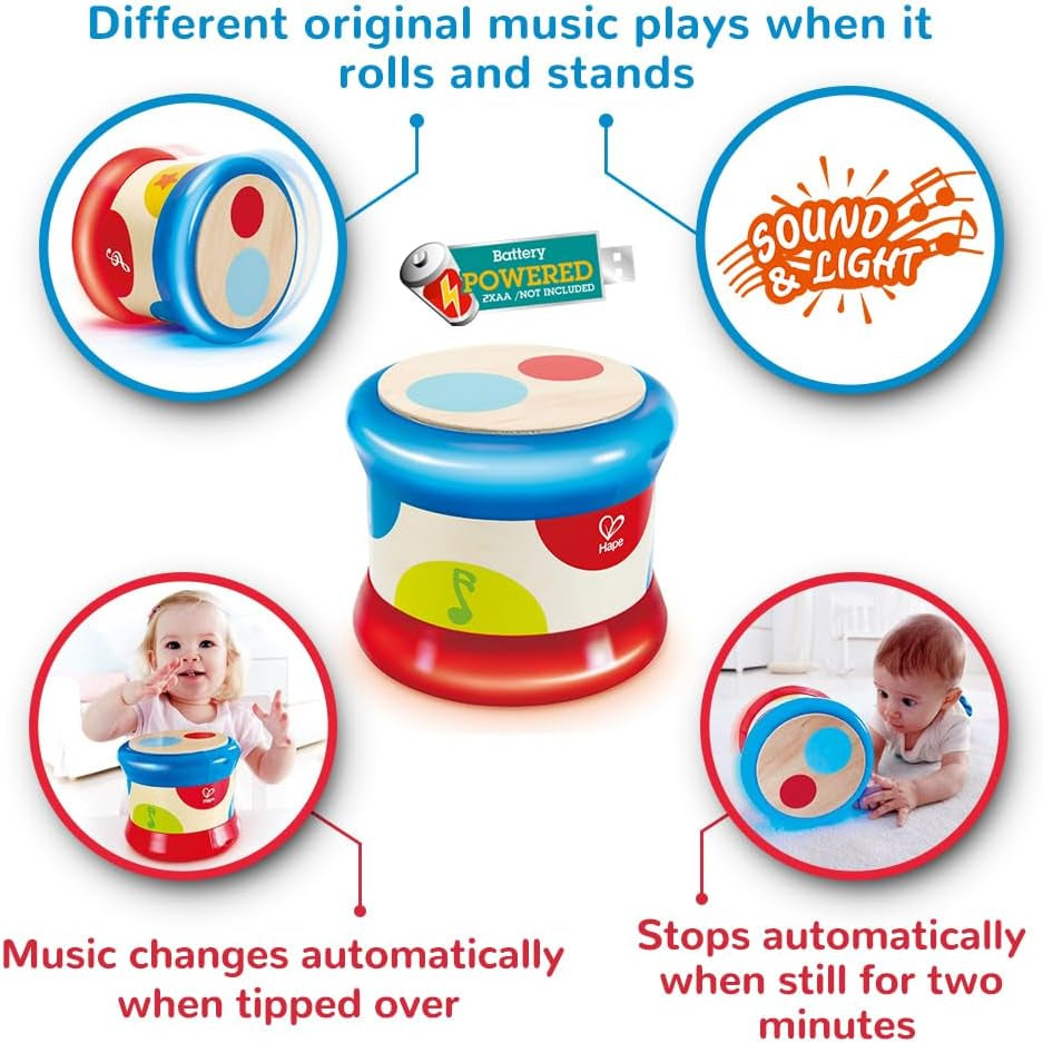 Hape Babytrommel | Rollendes Musikspielzeug für die Kleinen zum Erlernen von Rhythmen und verschiedenen Klängen, batteriebetrieben, ab 6 Monaten Babyspielzeug Naty Shop