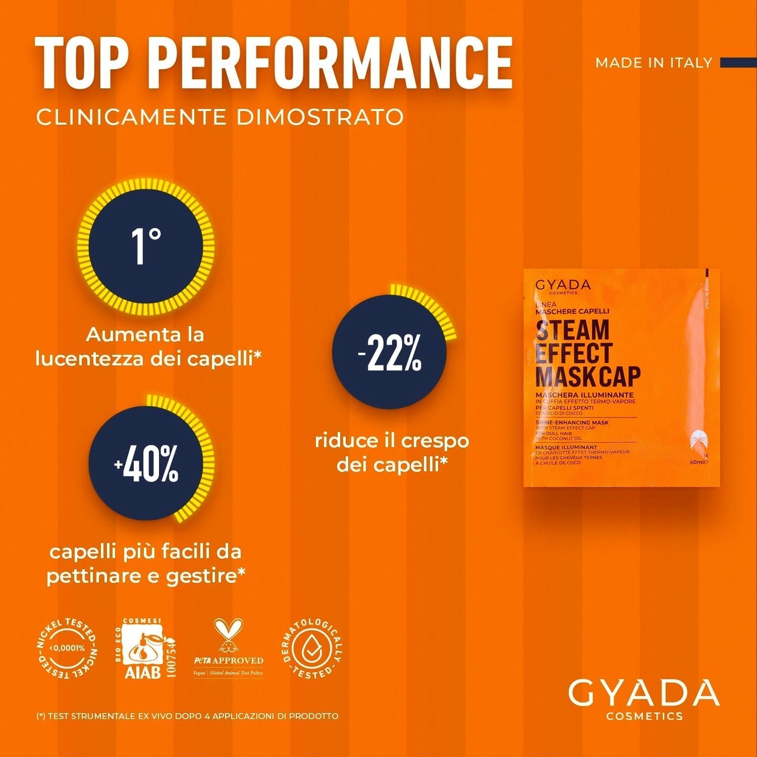 GYADA COSMETICS, Haarmaske aus leichtem und revitalisierendem Material, verleiht Glanz und Geschmeidigkeit, nährende und reparierende Wirkung, mit Thermokappe, auf Basis von Kokosöl und Avocado, 60 ml Naty Shop Haarmaske