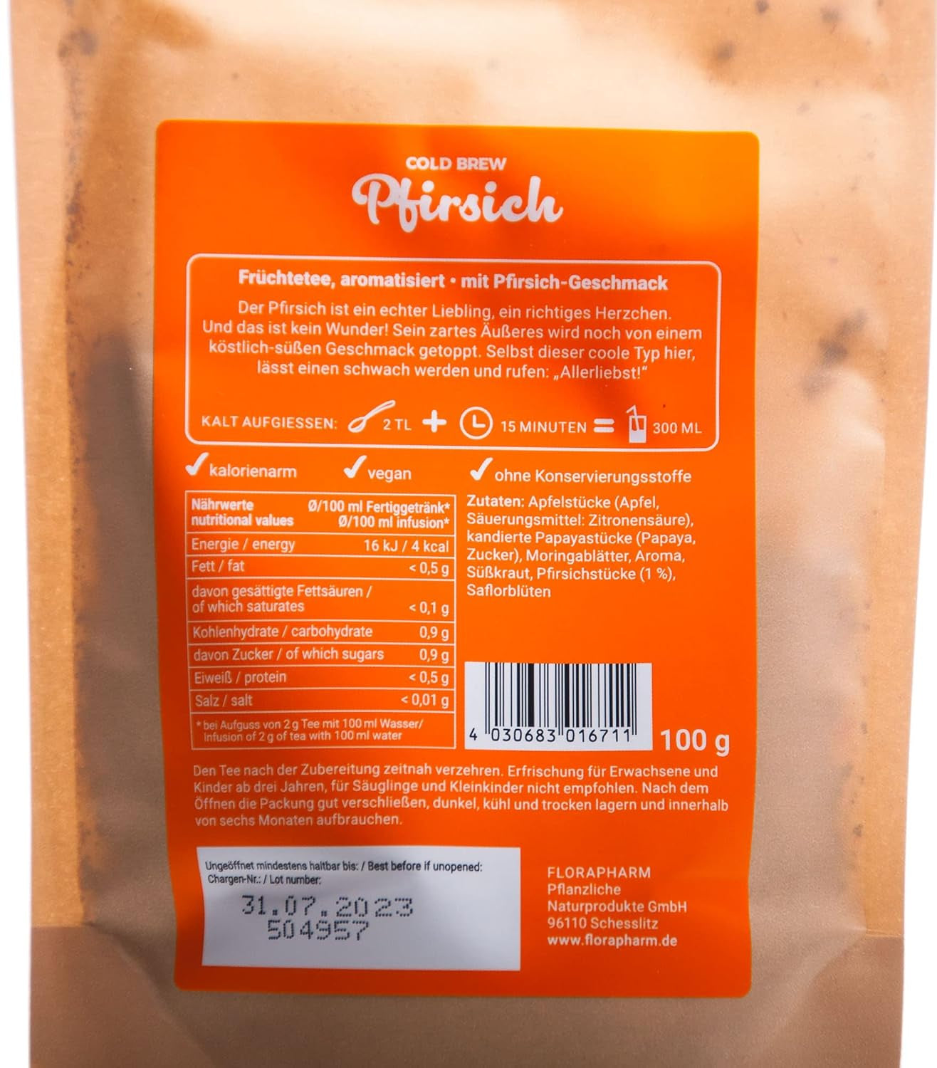 Früchtetee Cold Brew „Peach“ Kalter Aufguss – 100 g