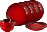 Le Creuset Steinzeug-Geschirrset, 12-teilig, Kirschrot, 79351000607081