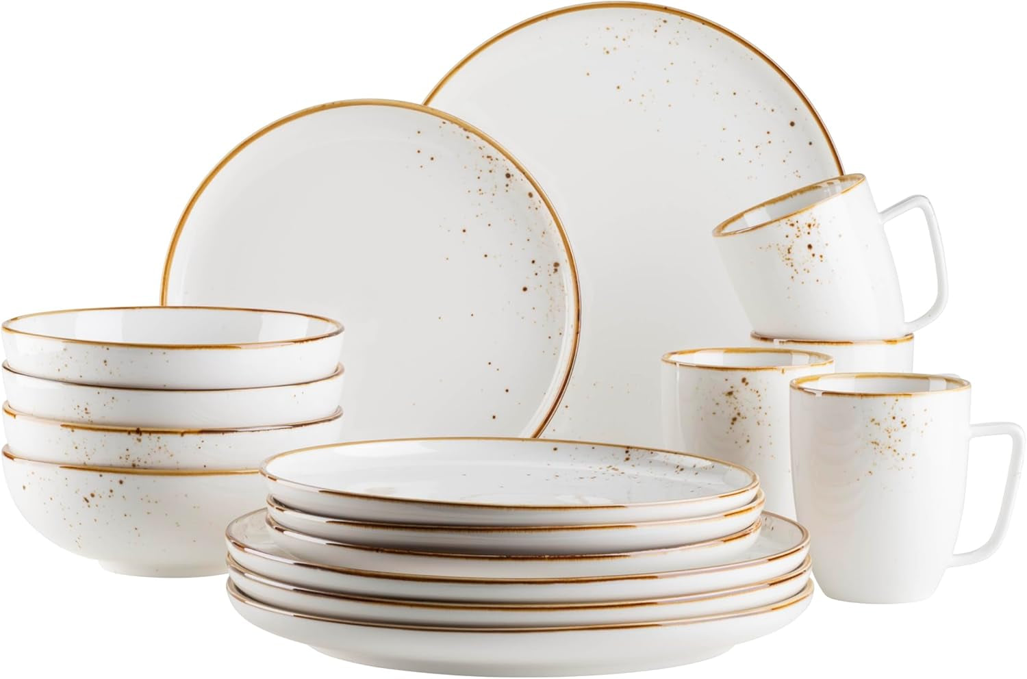 MÄSER Pintar-Serie, hochwertiges 4-Personen-Geschirrset, 16-teilig, offene Glasur, visuelle braune Flecken und feiner Rand, handgefertigtes Porzellan im Vintage-Look