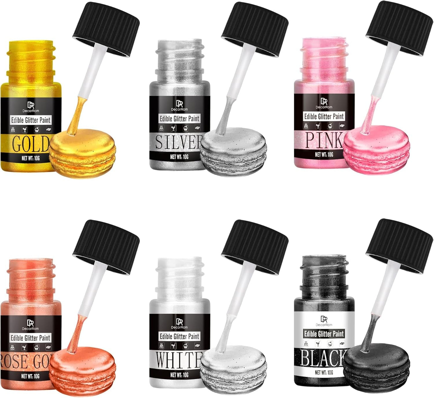 Essbarer flüssiger Glitzer – 6 Farben metallischer Glitzer, Lebensmittelfarbe zum Dekorieren von Kuchen, Backen, Muffins – essbares flüssiges Glitzer-Metallic-Pulver für selbstgemachte Kekse, Fondant, Kuchen