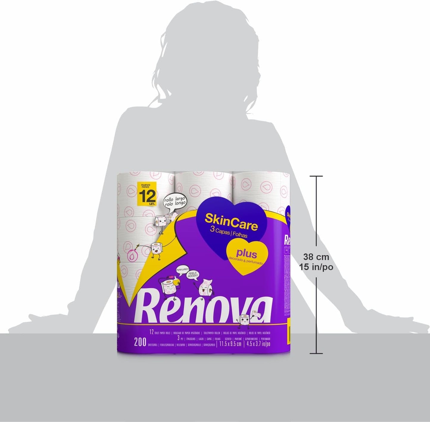 Renova - Toilettenpapier Skin Care Plus, dekoriert, parfümiert - 12 Rollen (Toilettenpapier)