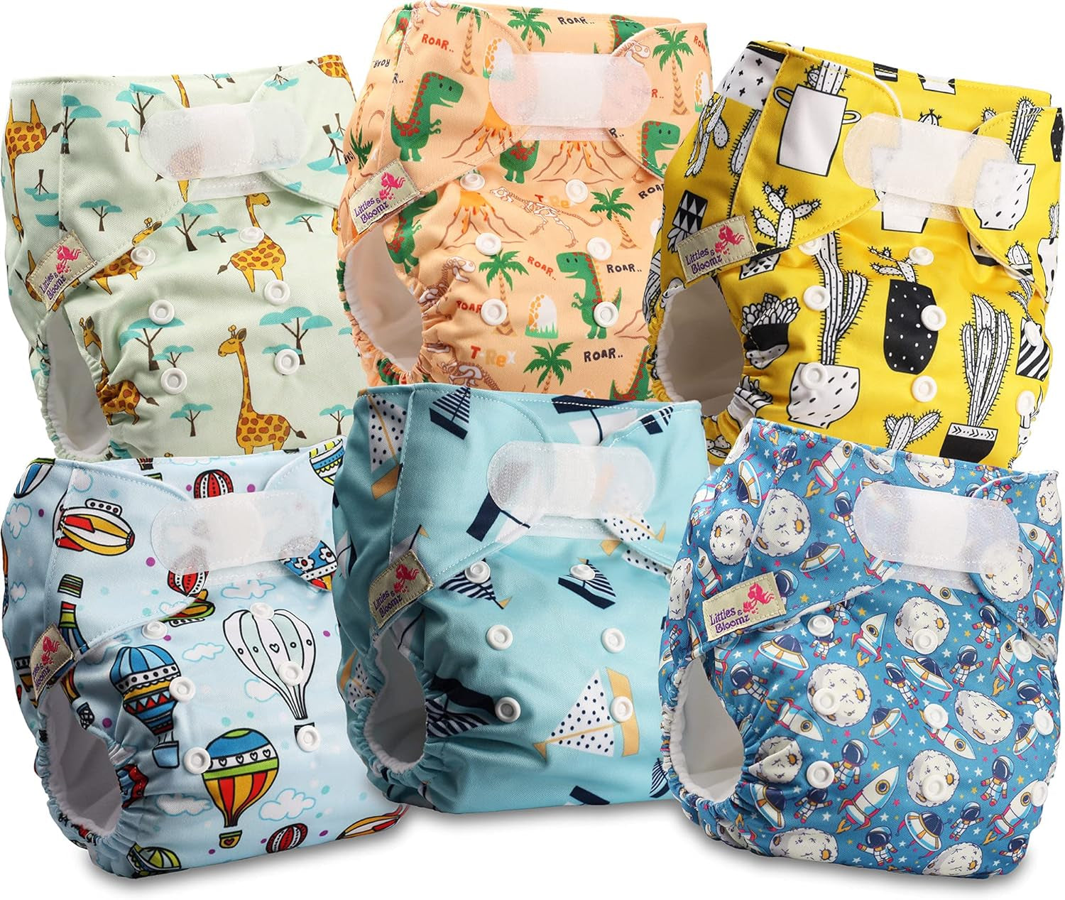 Littles and Bloomz wiederverwendbare Windel FLV2-0602, Standard-Klettverschluss, 6 Windeln