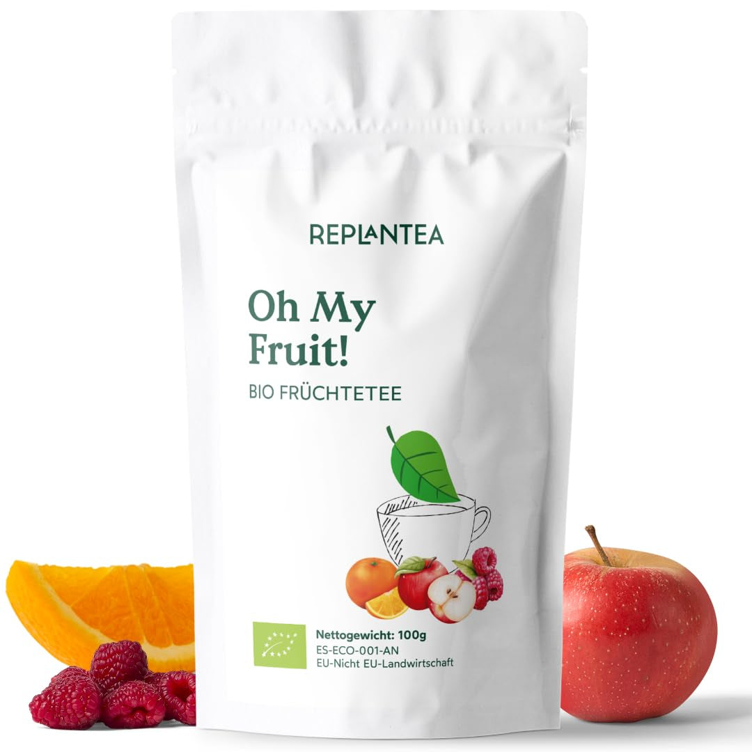 Oh My Fruit BIO Früchtetee 100 g (50 Tassen) | Loser Früchtetee mit Äpfeln, Hibiskus, Himbeeren, Orangen und Steviablättern REPLANTEA
