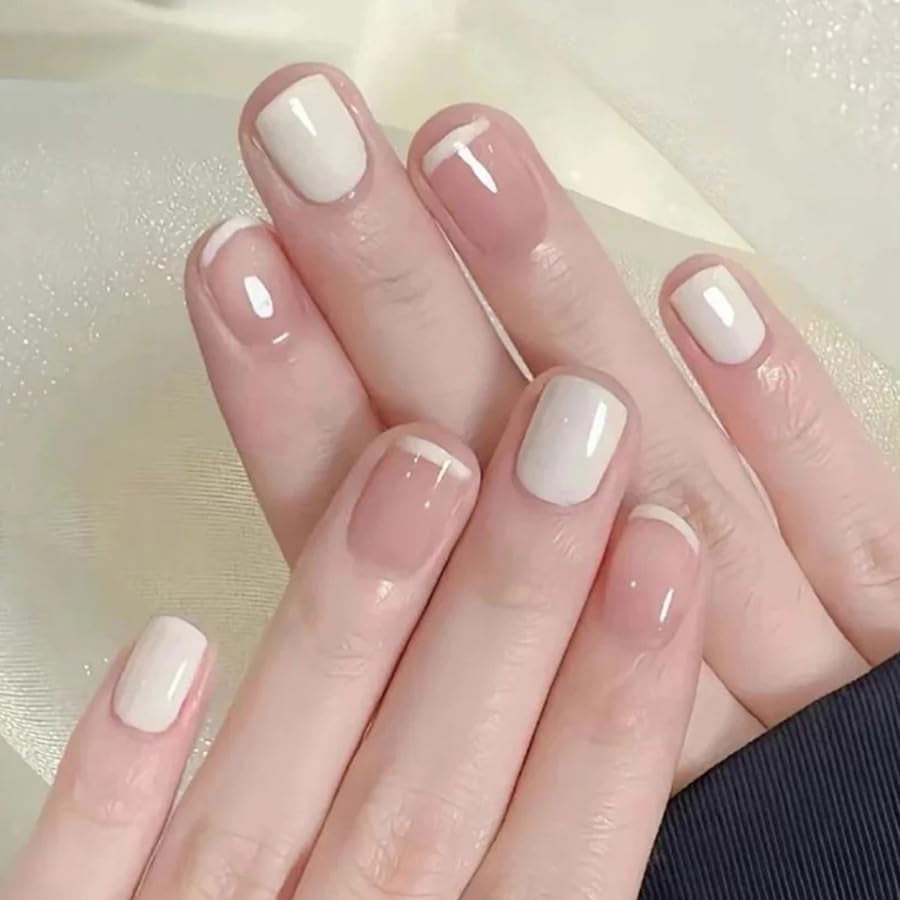 24 Stück French Press On Kurze Nägel Sarg Künstliche Nägel Koralle Rosa Ombre Klebenägel Ballerina Nagelset Acryl Nagelspitzen Damen Frühling Sommer Nagelzubehör