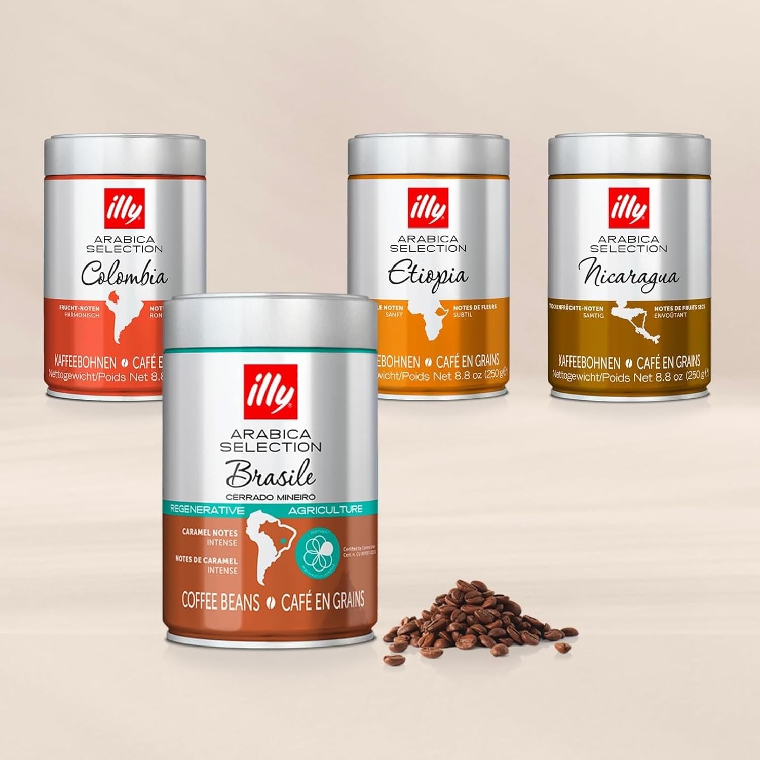illy, Kaffeebohnen Arabica Selection Costa Rica, 100% Arabica mit Karamell-, Schokoladen- und Vanillenoten, süßer Gesmack, 1 Dose mit 250g
