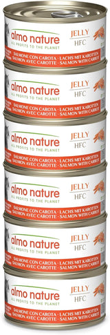 Almo Nature HFC Jelly – Nassfutter für erwachsene Katzen – Lachs und Karotten – menschliche Qualität, glutenfrei – 6 x 70 g