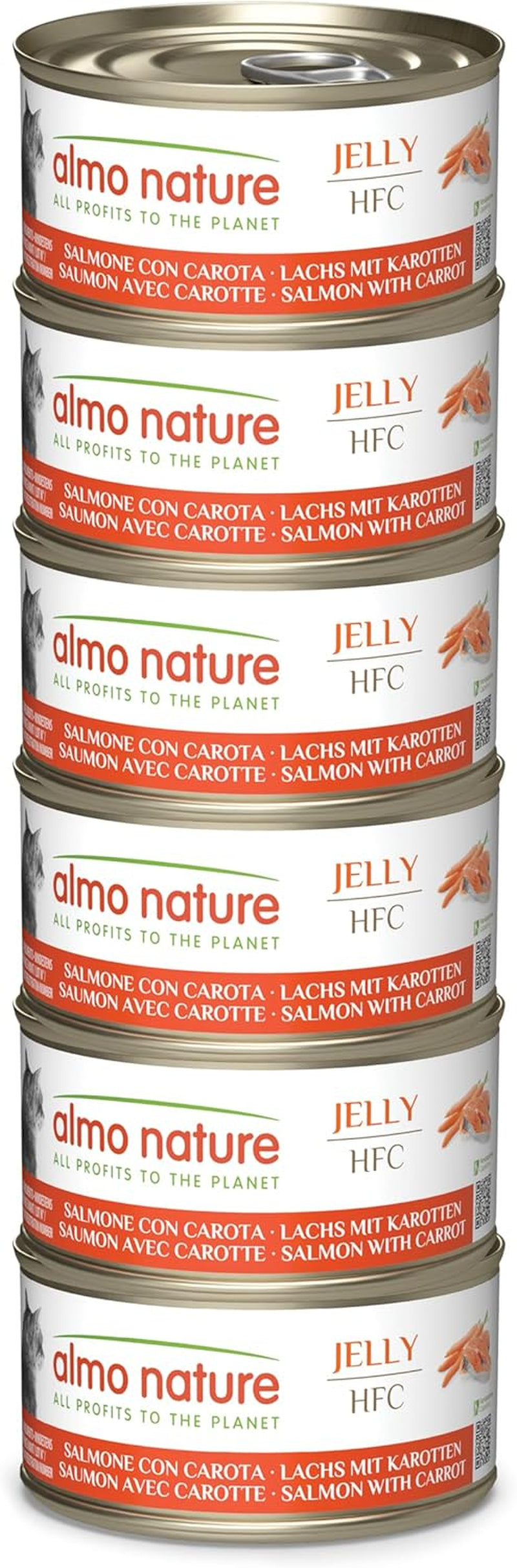 Almo Nature HFC Jelly – Nassfutter für erwachsene Katzen – Lachs und Karotten – menschliche Qualität, glutenfrei – 6 x 70 g