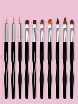 Nail Art Pinsel Set, 10 Stück Nageldesign Malerei Pinsel, Professionelle Nail Art Design Pinsel, Nail Fine Liner Pinsel, Schwarz