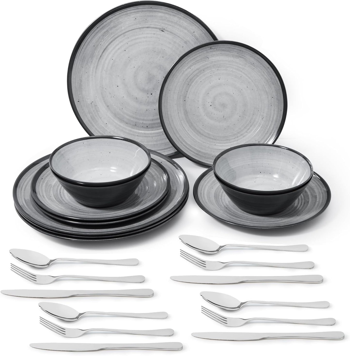 Melamin-Besteckset, 24-teilig, für 4 Personen, Camping-Teller-Set – Outdoor- und Indoor-Besteck