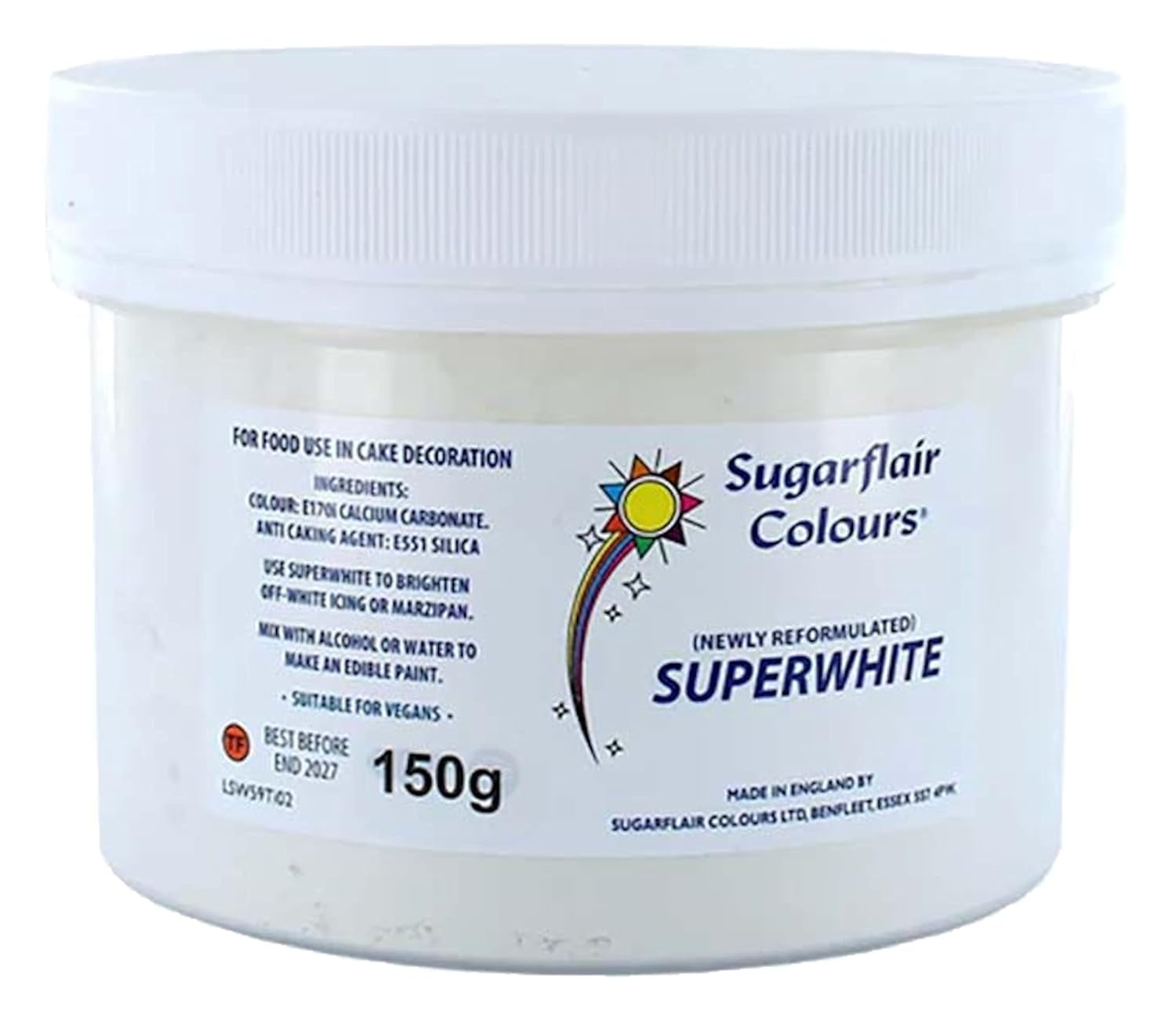 Sugarflair Superwhite Icing Bleach, Icing Bleach für Royal Icing, extra weiße essbare Lebensmittelfarbe – 150 g