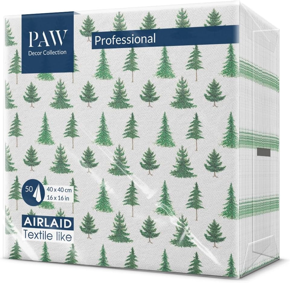 PAW – Airlaid-Servietten (40 x 40 cm) I 50 Stück I Perfekt für Weihnachten, Winter, Feiertage I Tischdekorationen für Heiligabend I Airlaid-Servietten in Stoffoptik Winterzweige I Winterzweige