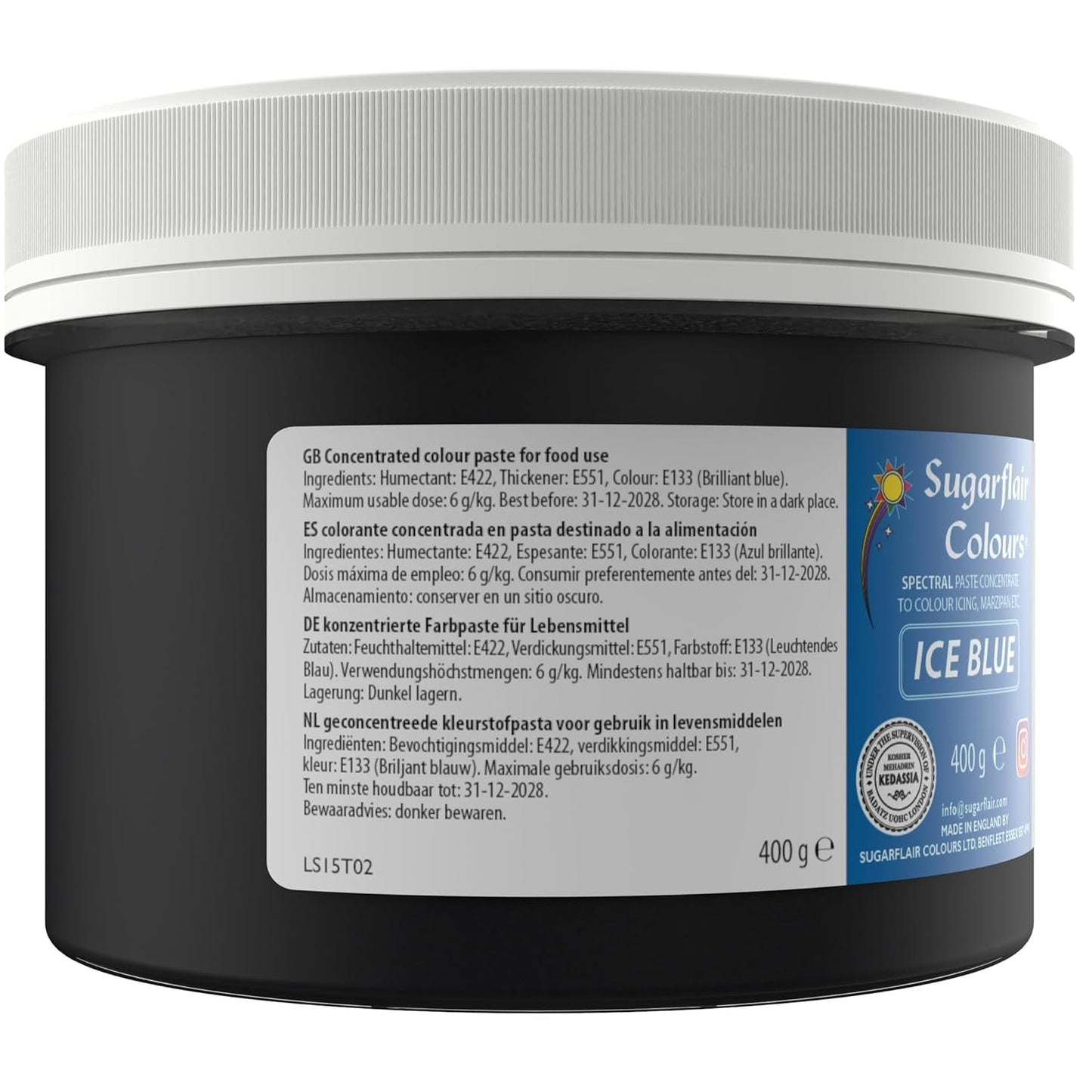 Sugarflair Ice Blue Pasta-Lebensmittelfarbe, Fondant- und Marzipan-Lebensmittelfarbe, Spectral Concentrated Pasta – 400 g
