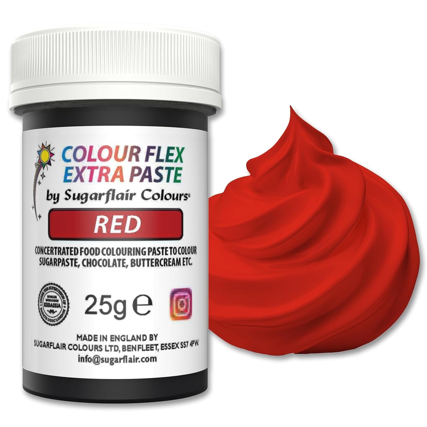 Sugarflair Colourflex Extra Paste Lebensmittelfarbe, rot – Essbare Lebensmittelfarbe für Buttercreme, Schokolade, Zuckerpaste, Zuckerguss, Fondant, Kuchenmischungen, Teig und mehr – 25 g
