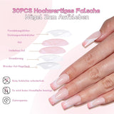 30 Stück französische künstliche Nägel – zum Aufkleben auf künstliche Nägel – weiche Gelnägel für Frauen – selbstklebende Acrylnägel, quadratische Maniküre (französisches Rosa)
